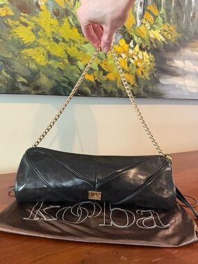 Vintage Kooba Oversized Leather Barrel Clutch w/ Wristlet & Removable Chain